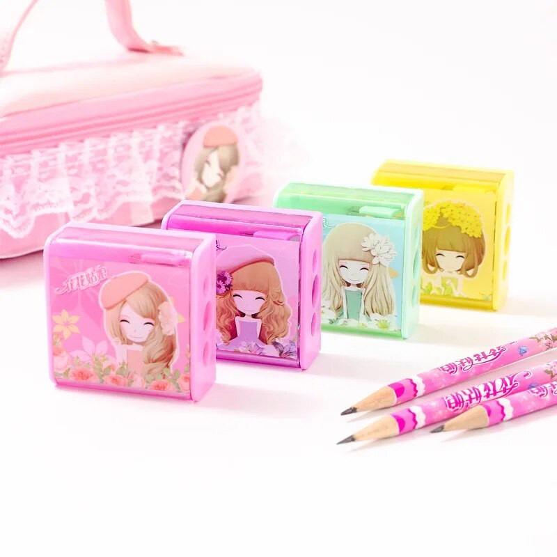 Lilletüdruku pliiatsiteritaja Tüdrukute käsitsi vändaga väike spetsialiseeritud lasteaed, paksu kolmnurga pliiatsiteritaja hulgimüük