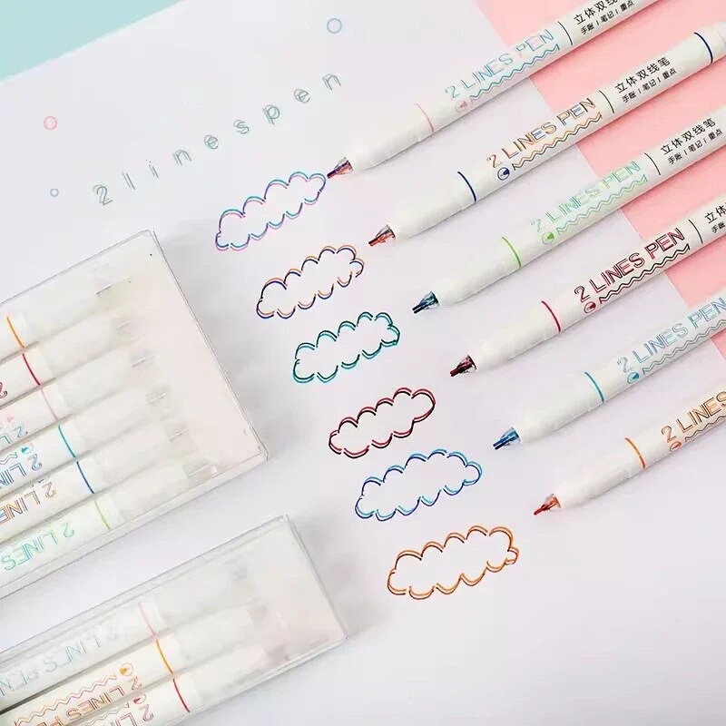 6 tk 2 joonega värvilised markerpliiatsid 0,5 mm geelpliiatsid Pigmentlainer Esiletõstja DIY Joonistus Maalimine Graffiti pliiats Kawaii kirjatarbed