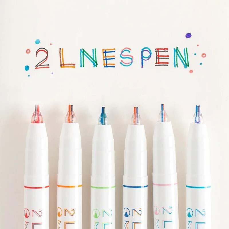 6 tk 2 joonega värvilised markerpliiatsid 0,5 mm geelpliiatsid Pigmentlainer Esiletõstja DIY Joonistus Maalimine Graffiti pliiats Kawaii kirjatarbed