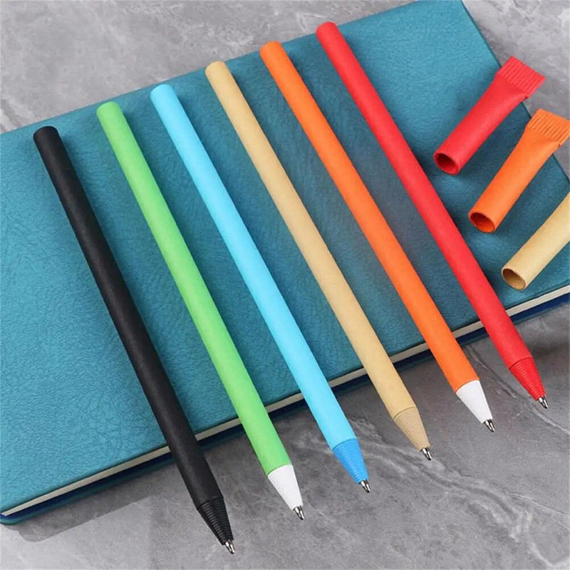 10 gab. Laba rakstīšanas pildspalva Ērts satvēriens papīra caurule Pildspalva pārstrādāta dažādu krāsu videi draudzīga reklāmas pildspalva smalks gals