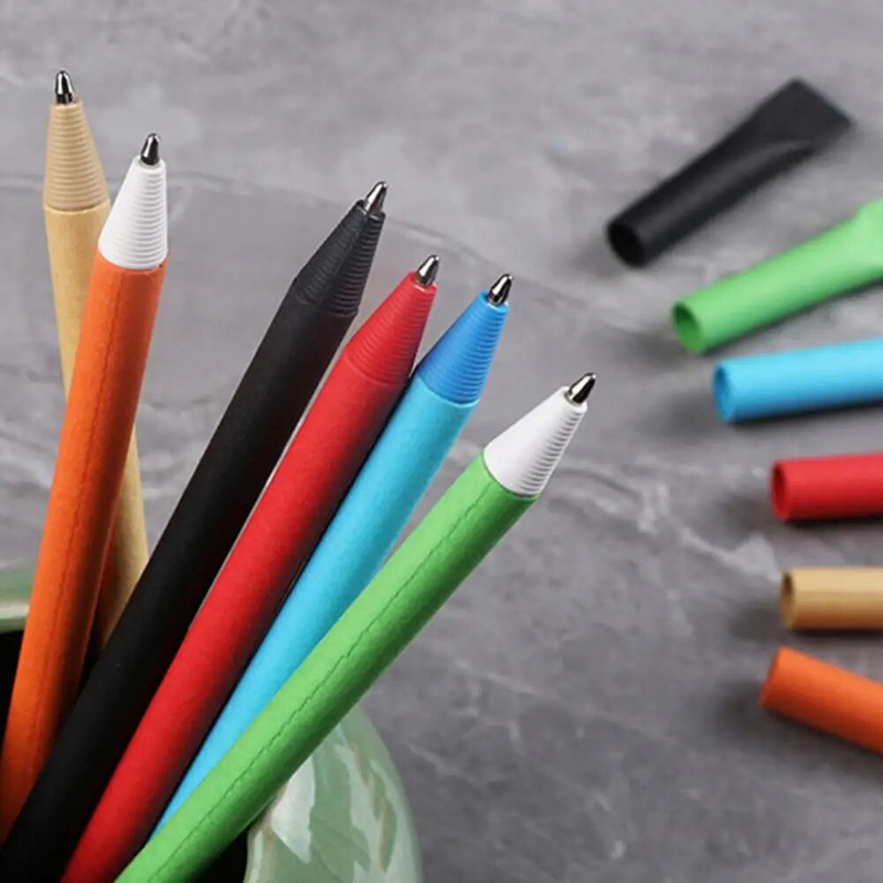 10 gab. Laba rakstīšanas pildspalva Ērts satvēriens papīra caurule Pildspalva pārstrādāta dažādu krāsu videi draudzīga reklāmas pildspalva smalks gals