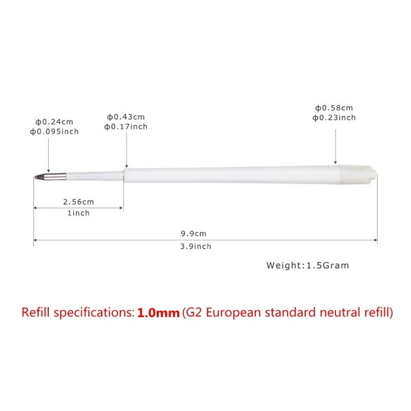 30 vnt / nustatytas Tušinukų pildymas Mėlynas juodas Rašalas 1,0 mm Europos standarto G2 Tušinukų užpildymo strypas, skirtas rašiklių rašymo dalims