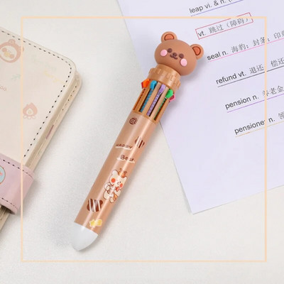 Karikatūra Little Bear Animal 10 krāsu lodīšu pildspalva jauka preses lodīšu pildspalva Skolas piederumi biroja kancelejas preces radošās dāvanas balva