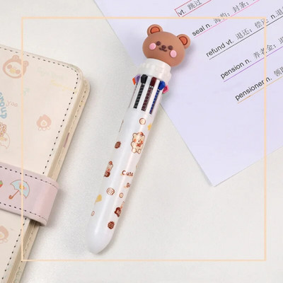 Karikatūra Little Bear Animal 10 krāsu lodīšu pildspalva jauka preses lodīšu pildspalva Skolas piederumi biroja kancelejas preces radošās dāvanas balva