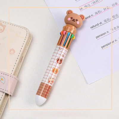 Karikatūra Little Bear Animal 10 krāsu lodīšu pildspalva jauka preses lodīšu pildspalva Skolas piederumi biroja kancelejas preces radošās dāvanas balva
