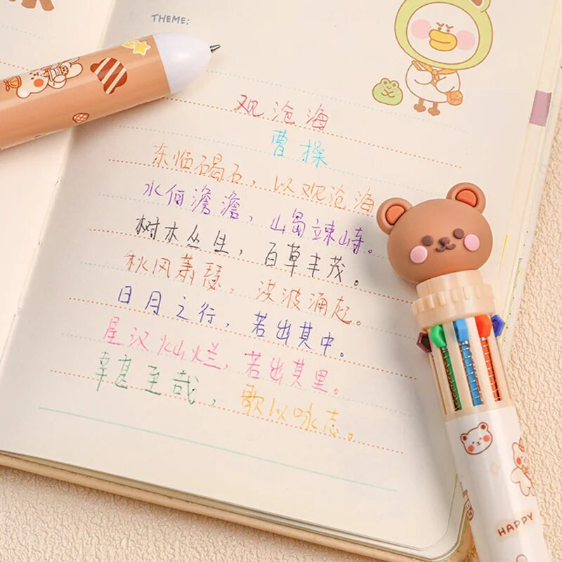 Karikatūra Little Bear Animal 10 krāsu lodīšu pildspalva jauka preses lodīšu pildspalva Skolas piederumi biroja kancelejas preces radošās dāvanas balva