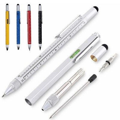 Στυλό πολλαπλών εργαλείων 6 σε 1 με οθόνη κατσαβιδιού Touch DIY στυλό ξυλουργικής με χάρακα για είδη γραφής γραφείου Στυλό πολλαπλών εργαλείων