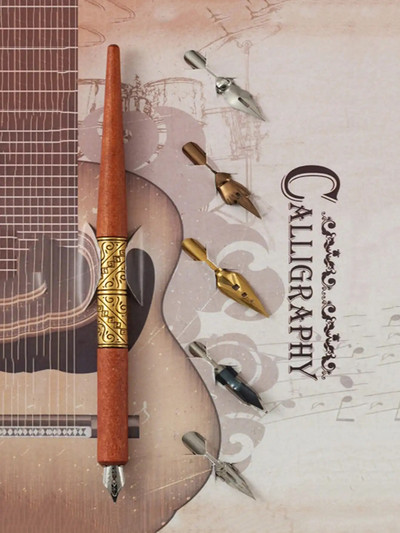 „Bview Art“ komiksų panardinamųjų rašiklių rinkinys, 5 medinių rašiklių laikiklis Artist animacinių filmų rašiklių rinkinys Kaligrafijos panardinamieji rašikliai su 5 antgaliais, skirti mangai / komiksams