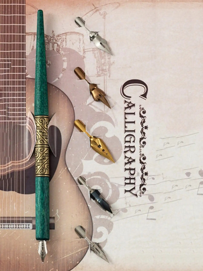 „Bview Art“ komiksų panardinamųjų rašiklių rinkinys, 5 medinių rašiklių laikiklis Artist animacinių filmų rašiklių rinkinys Kaligrafijos panardinamieji rašikliai su 5 antgaliais, skirti mangai / komiksams