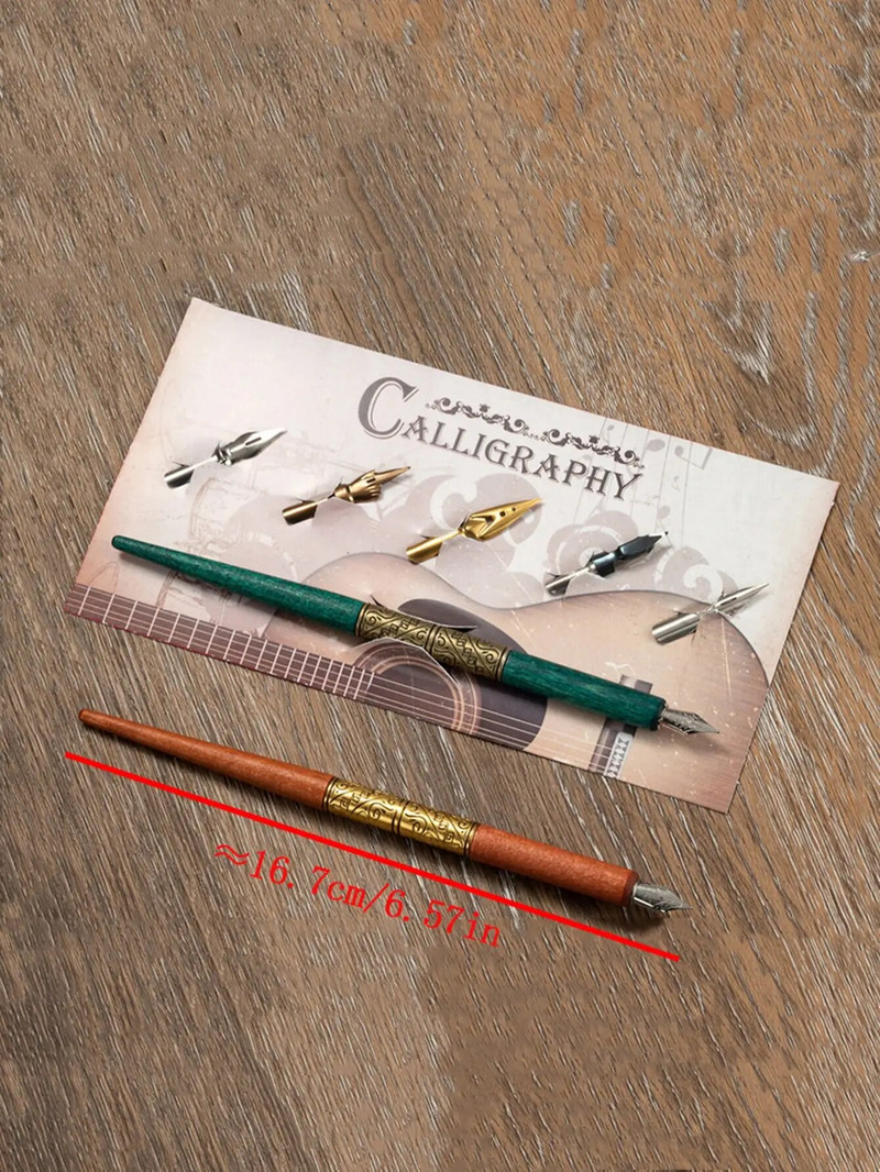 „Bview Art“ komiksų panardinamųjų rašiklių rinkinys, 5 medinių rašiklių laikiklis Artist animacinių filmų rašiklių rinkinys Kaligrafijos panardinamieji rašikliai su 5 antgaliais, skirti mangai / komiksams