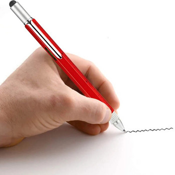 6 в 1 Мултиинструмент Химикалка ручка caneta 1MM Черно синьо мастило Сензорен екран Стилус Строителни инструменти Подарък за татко Съпруг Мъже
