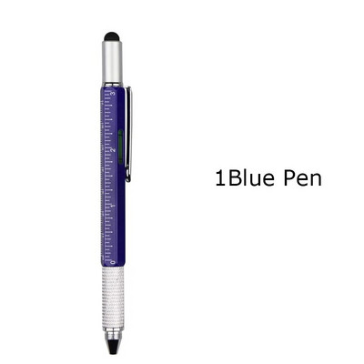 6 vienā daudzfunkcionāla lodīšu pildspalva ручка caneta 1 MM melnas zilas tintes skārienekrāna irbulis celtniecības rīki Dāvana tētim vīram