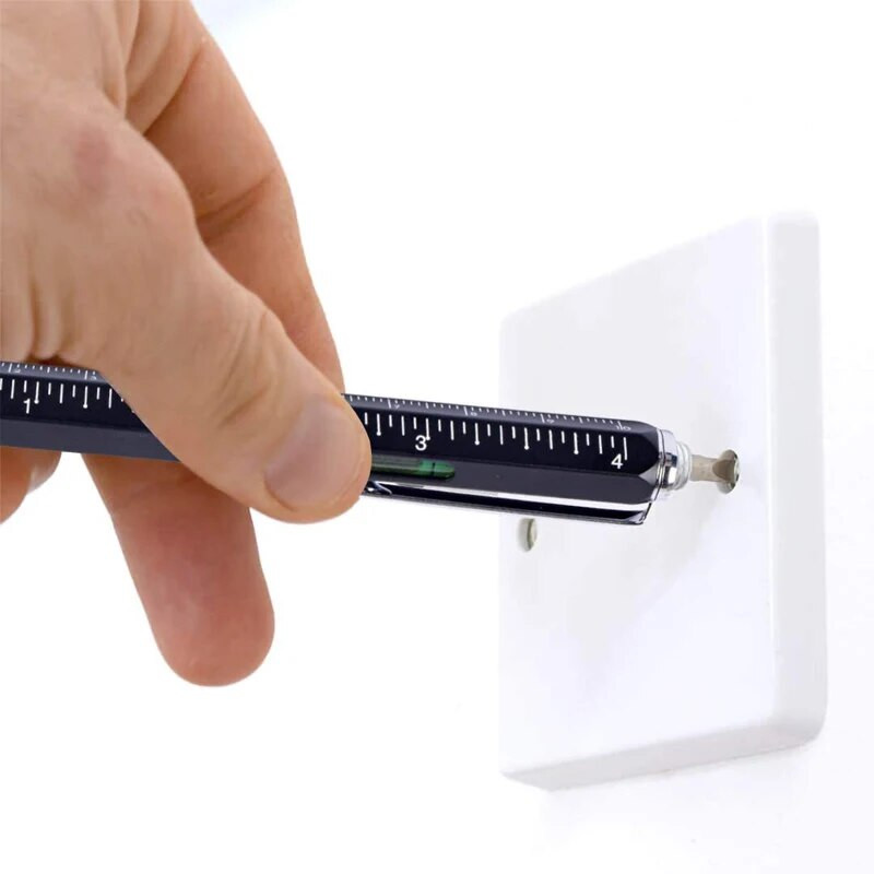 6 vienā daudzfunkcionāla lodīšu pildspalva ручка caneta 1 MM melnas zilas tintes skārienekrāna irbulis celtniecības rīki Dāvana tētim vīram