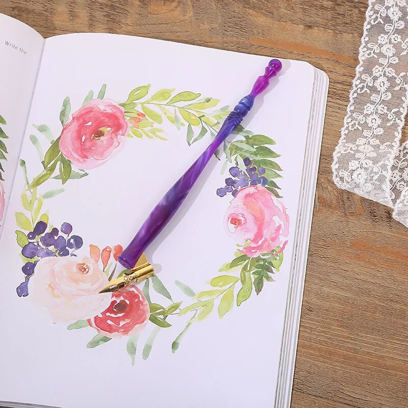 Stiklo imitacijos kaligrafijos rašalo rašalo panardinamasis rašiklio antgalio laikiklis Lengvai valomas dervos rašiklio antgalio laikiklis skirtas vaikams senovinių rašiklių mokyklai