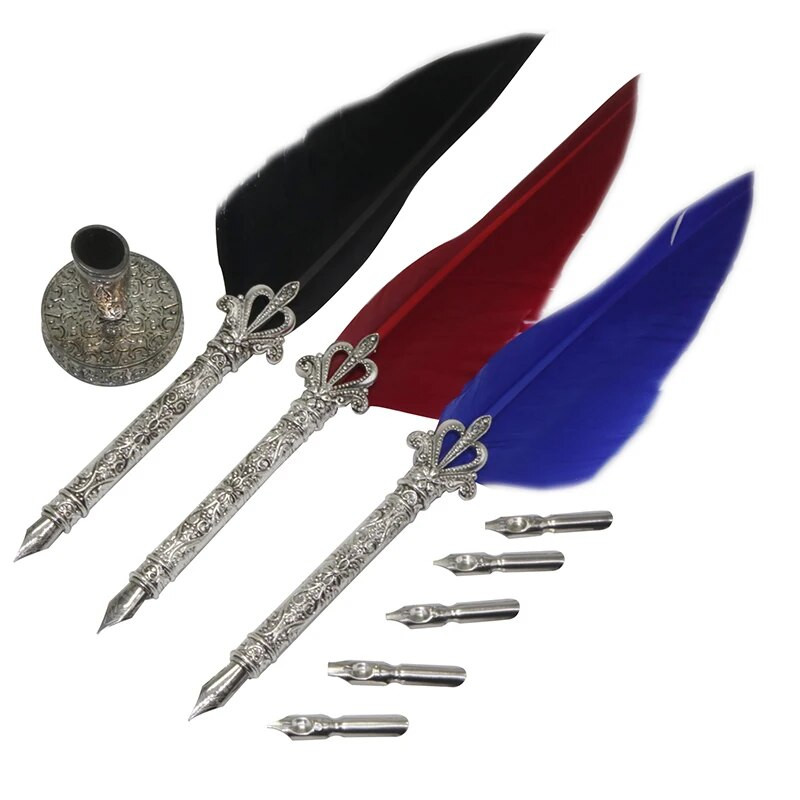 5 tk Nib Plus 1 tk nikerduspulga sulgedega pliiats, tindikotita pliiats, vette kastetud Metallist nikerdusvarda sulgedega pliiats