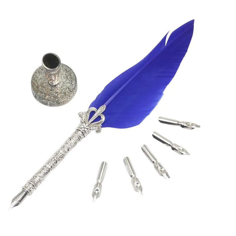 5 tk Nib Plus 1 tk nikerduspulga sulgedega pliiats, tindikotita pliiats, vette kastetud Metallist nikerdusvarda sulgedega pliiats