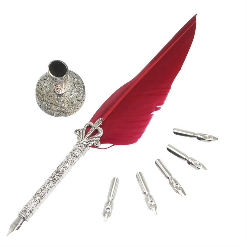 5 tk Nib Plus 1 tk nikerduspulga sulgedega pliiats, tindikotita pliiats, vette kastetud Metallist nikerdusvarda sulgedega pliiats