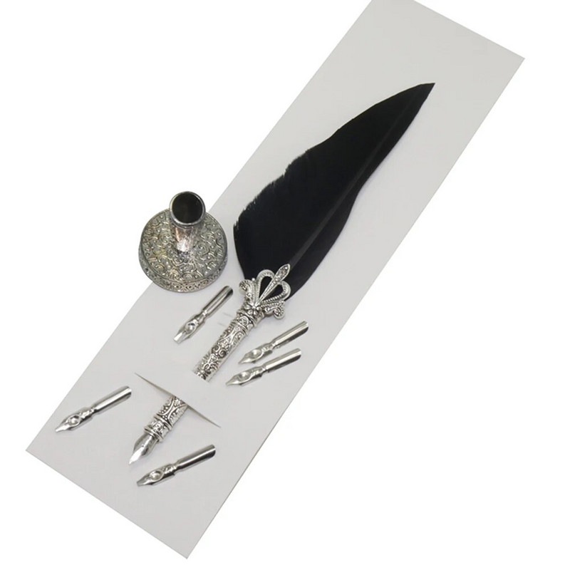 5 tk Nib Plus 1 tk nikerduspulga sulgedega pliiats, tindikotita pliiats, vette kastetud Metallist nikerdusvarda sulgedega pliiats