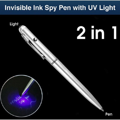 Забавна писалка 2 в 1, невидима UV светеща писалка с мастило, магически безопасен почерк, тайна шпионска писалка с UV нова креативна пластмасова химикалка