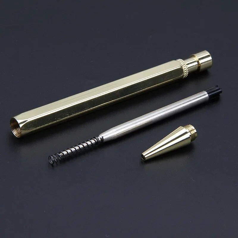 Kvaliteetne luksuslik presstüüp metallist kuusnurkne messingist pliiats, neutraalne signatuurpliiats ärireklaamide kingituste kirjutamiseks