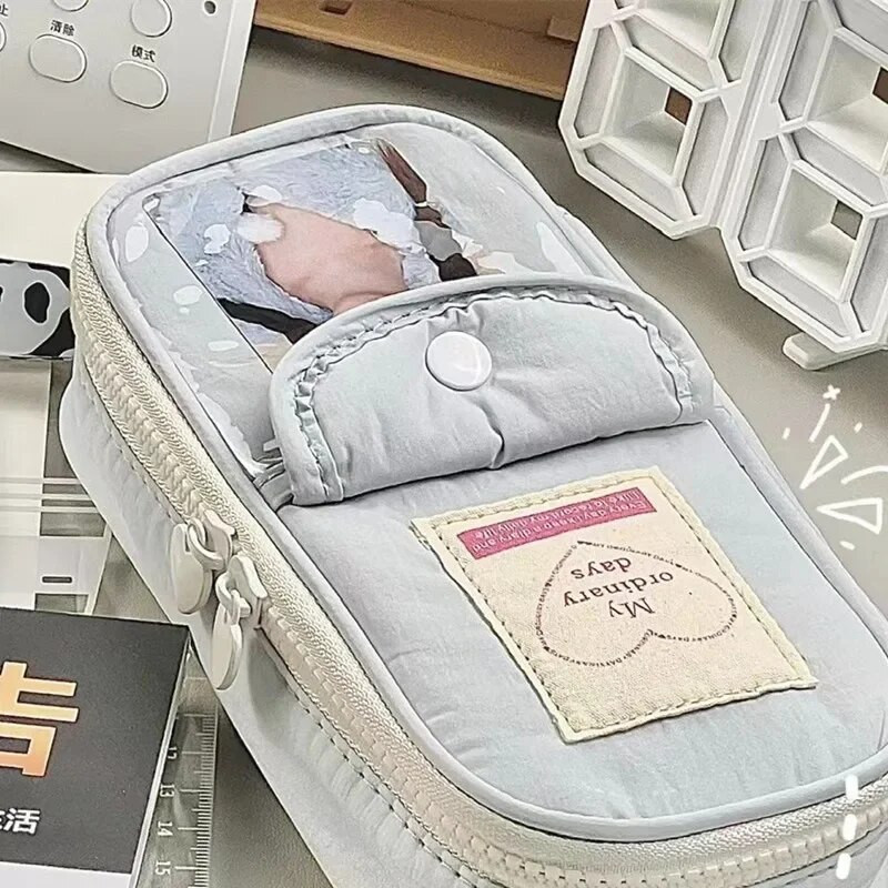 Retro zīmuļu futrālis Simpliicty zili pelēkas krāsas sērijas zīmuļu maisiņš sirds rāvējslēdzējs Lielas ietilpības stacionāra uzglabāšanas soma studentu piederumi