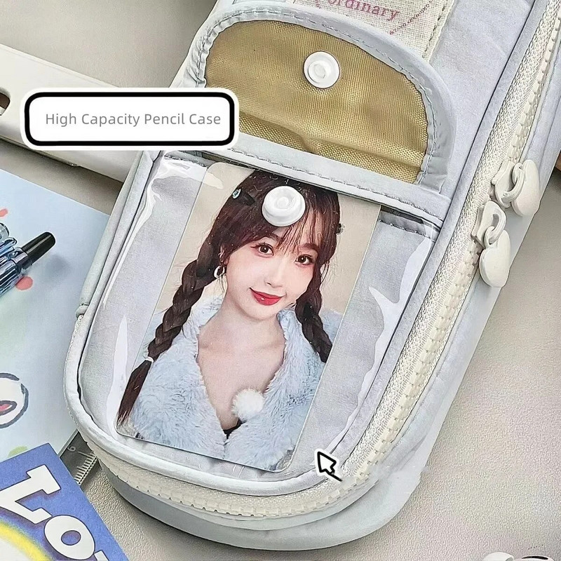 Retro zīmuļu futrālis Simpliicty zili pelēkas krāsas sērijas zīmuļu maisiņš sirds rāvējslēdzējs Lielas ietilpības stacionāra uzglabāšanas soma studentu piederumi