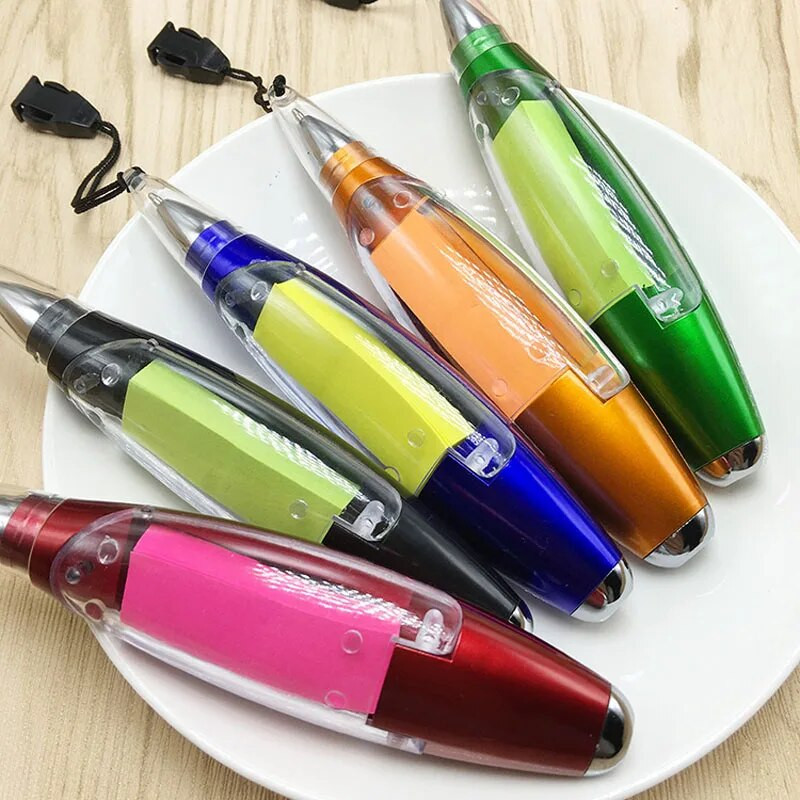 Δημιουργικό στυλό φορητό φορητό κρεμαστό λαιμό Πολυλειτουργικά στυλό με χαρτί σημείωσης Χαριτωμένο στυλό LED Novel Σχολικά προμήθειες