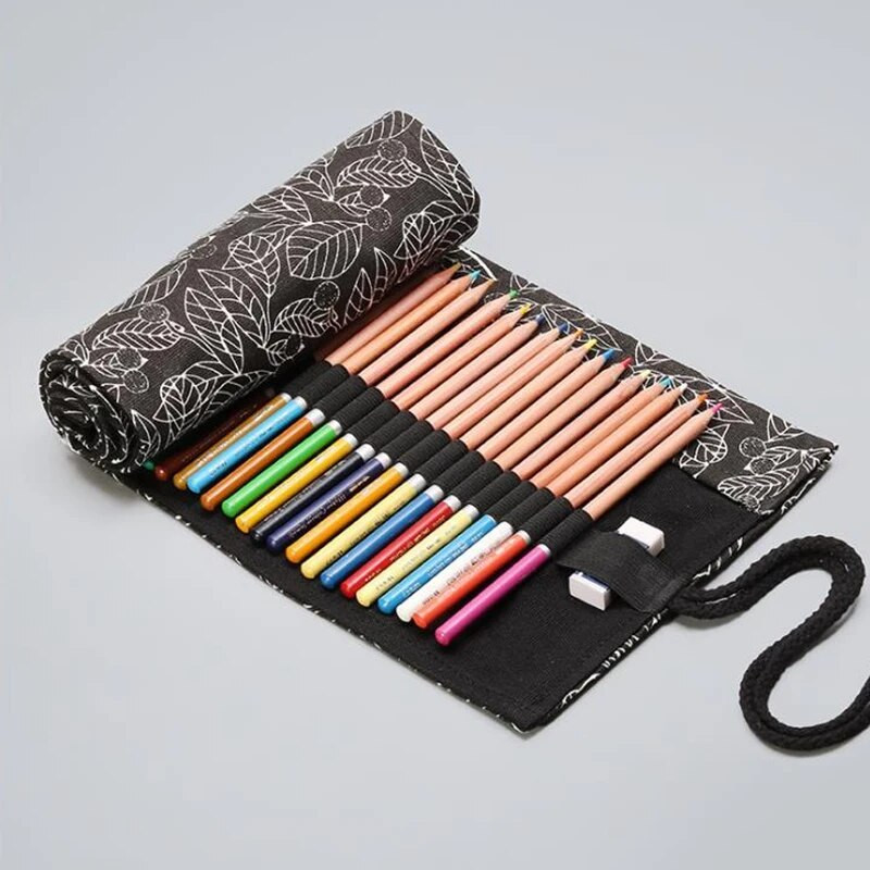 24.12.36 aukudega lõuendist koolipliiatsikott, kokkurullitav pliiatsitase tüdrukutele poistele, must leht Penal kaasaskantav pliiatsikott kirjatarvete kott