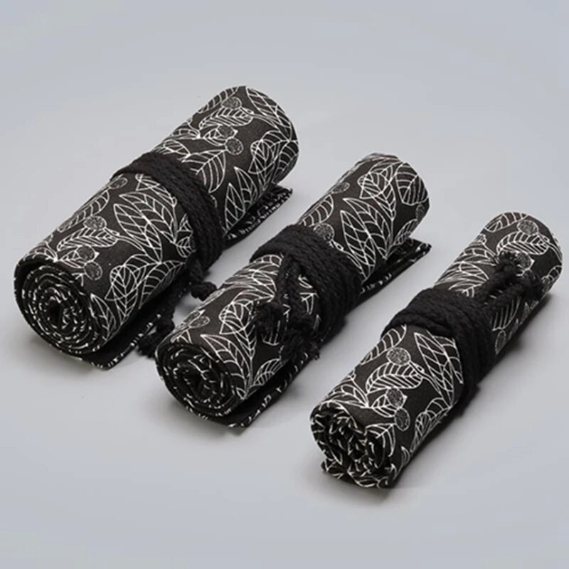 24.12.36 aukudega lõuendist koolipliiatsikott, kokkurullitav pliiatsitase tüdrukutele poistele, must leht Penal kaasaskantav pliiatsikott kirjatarvete kott