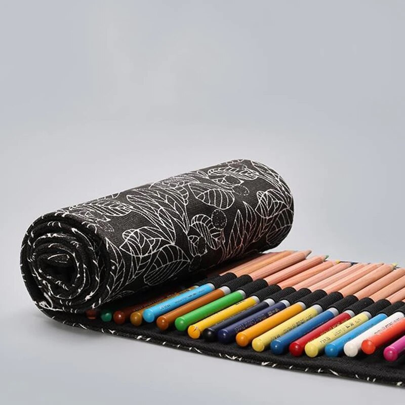 24.12.36 aukudega lõuendist koolipliiatsikott, kokkurullitav pliiatsitase tüdrukutele poistele, must leht Penal kaasaskantav pliiatsikott kirjatarvete kott