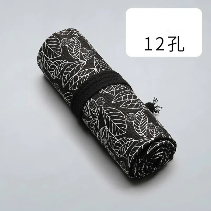 24.12.36 aukudega lõuendist koolipliiatsikott, kokkurullitav pliiatsitase tüdrukutele poistele, must leht Penal kaasaskantav pliiatsikott kirjatarvete kott