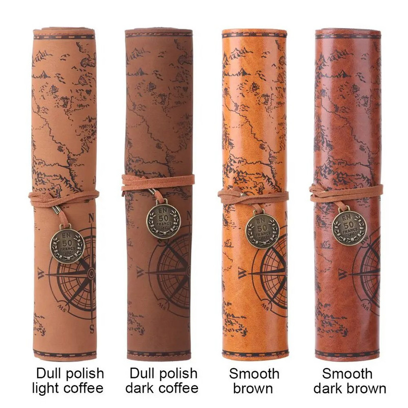 Lobių žemėlapio eskizų serija Retro PU odinis pieštukų krepšys Didelės talpos rašiklio krepšys Vintage rašiklio maišelis Mokyklos biuro reikmenys