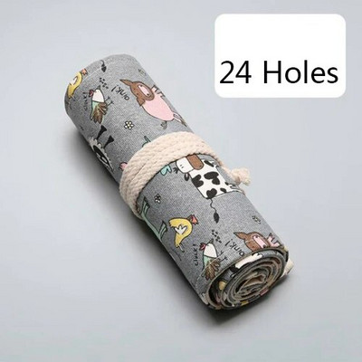 24/12/36 Σχολική μολυβοθήκη από καμβά τρύπα Roll Up Μολυβοθήκη για κορίτσια αγόρια Χαριτωμένη μεγάλη φορητή τσάντα μαύρο στυλό Χαρτικά