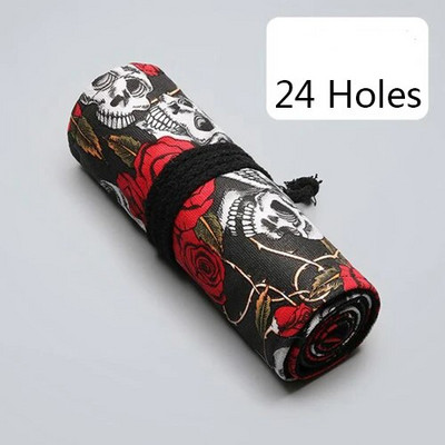 24/12/36 Σχολική μολυβοθήκη από καμβά τρύπα Roll Up Μολυβοθήκη για κορίτσια αγόρια Χαριτωμένη μεγάλη φορητή τσάντα μαύρο στυλό Χαρτικά