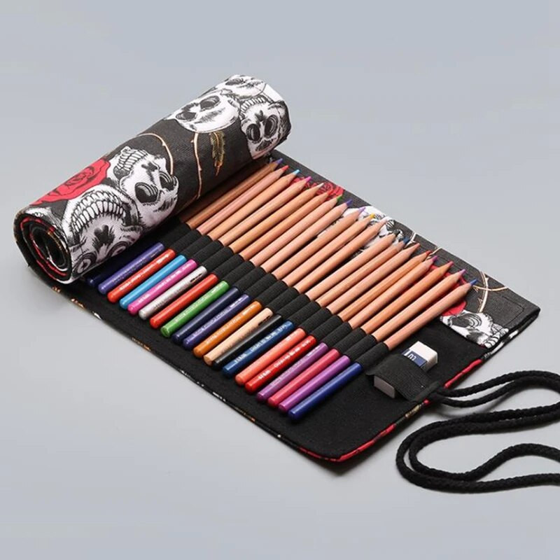 24/12/36 Σχολική μολυβοθήκη από καμβά τρύπα Roll Up Μολυβοθήκη για κορίτσια αγόρια Χαριτωμένη μεγάλη φορητή τσάντα μαύρο στυλό Χαρτικά
