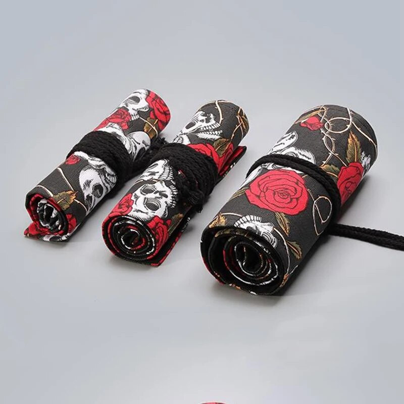 24/12/36 Σχολική μολυβοθήκη από καμβά τρύπα Roll Up Μολυβοθήκη για κορίτσια αγόρια Χαριτωμένη μεγάλη φορητή τσάντα μαύρο στυλό Χαρτικά