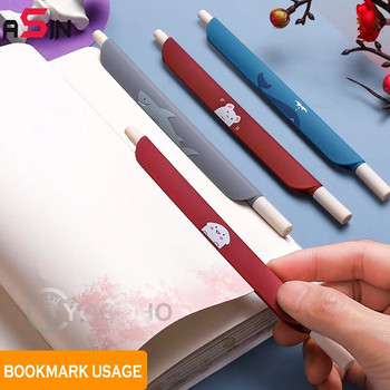 5 ΤΕΜ/ΚΟΥΤΙ 0,5 mm 3 σε 1 Πολυλειτουργικό ρετρό έγχρωμο στυλό gel Δημιουργικό περιοδικό Ruler Pen Cartoon στυλό σελιδοδείκτη Σχολικά προμήθειες