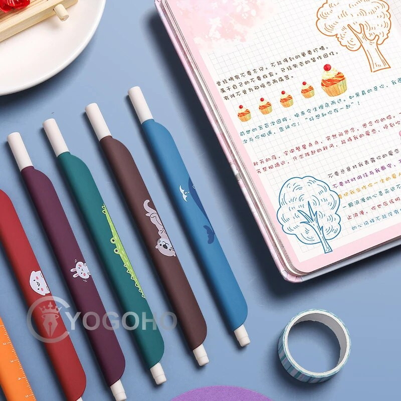 5GAB/BOX 0.5mm 3 in 1 Daudzfunkciju Retro Color gēla pildspalva Radošais žurnāls Ruler Pen Cartoon Grāmatzīmju pildspalva Skolas piederumi
