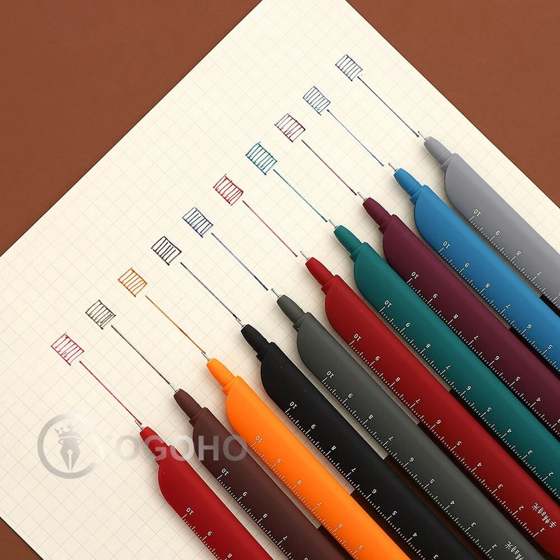 5GAB/BOX 0.5mm 3 in 1 Daudzfunkciju Retro Color gēla pildspalva Radošais žurnāls Ruler Pen Cartoon Grāmatzīmju pildspalva Skolas piederumi