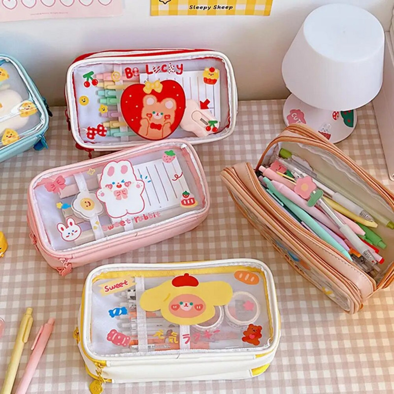 Penālis Ūdensnecaurlaidīgs caurspīdīgs PVC karikatūra ar rāvējslēdzēju kancelejas piederumu soma studentu dāvana