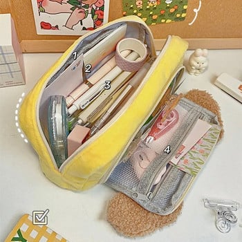 1 бр. Прекрасен плюшен калъф за молив Корейска мода Kawaii Cartoon Animal Pencil Pouch High Capacity Stationey Storage Bag Student