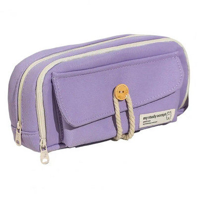 Penālis Lielas ietilpības liela izmēra zīmuļu futrālis ar 3 nodalījumiem pogām Kokvilnas virves dekorēšana Studentu kancelejas piederumu glabātuve Pe