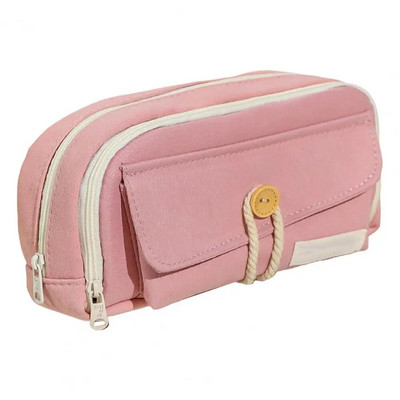 Penālis Lielas ietilpības liela izmēra zīmuļu futrālis ar 3 nodalījumiem pogām Kokvilnas virves dekorēšana Studentu kancelejas piederumu glabātuve Pe