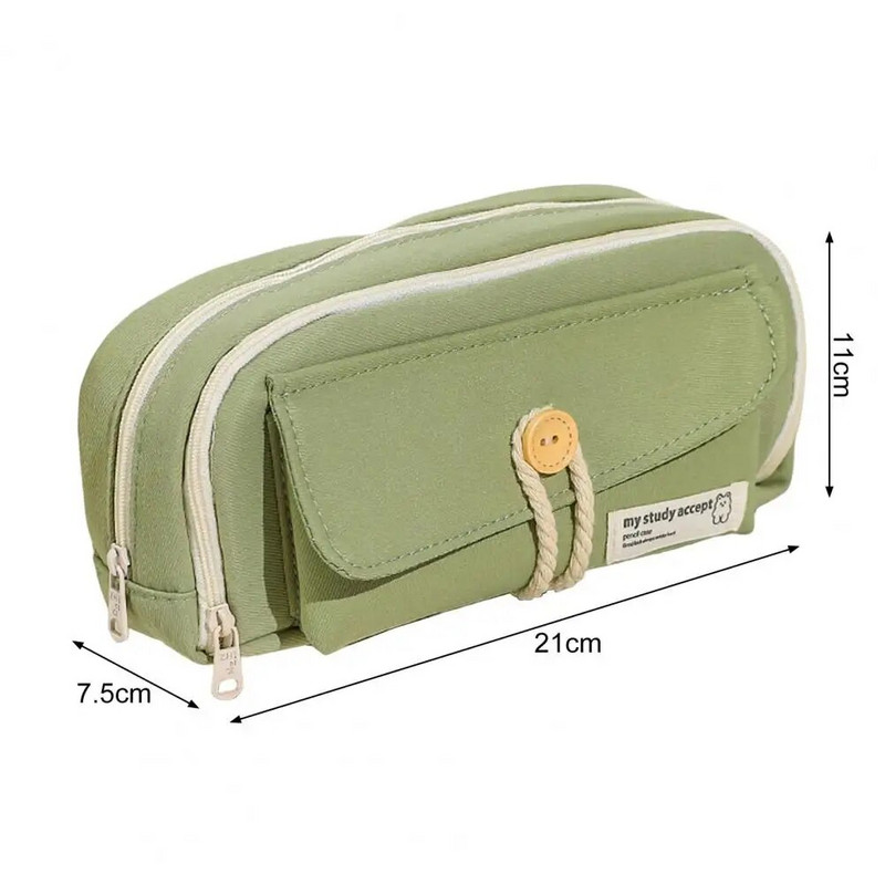 Penālis Lielas ietilpības liela izmēra zīmuļu futrālis ar 3 nodalījumiem pogām Kokvilnas virves dekorēšana Studentu kancelejas piederumu glabātuve Pe