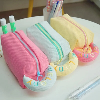 Macaron Cream Puff Plush Pencil Bag Large Capacity Rabbit Cute Girl Student Stationery Pencil Pouch Back To School