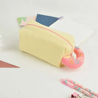 Macaron Cream Puff plīša zīmuļu maisiņš Liela ietilpība Trusītis Cute Girl Kancelejas piederumu zīmuļu maisiņš Atpakaļ uz skolu