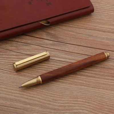 Augstas kvalitātes misiņa rullīšu lodīšu pildspalva melnkoka koka vērpta kancelejas preces biroja piederumi, paraksta tintes pildspalvas Jauns