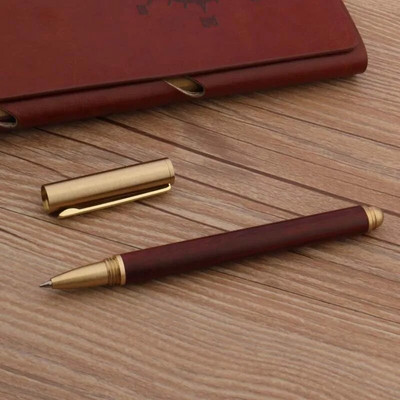 Augstas kvalitātes misiņa rullīšu lodīšu pildspalva melnkoka koka vērpta kancelejas preces biroja piederumi, paraksta tintes pildspalvas Jauns