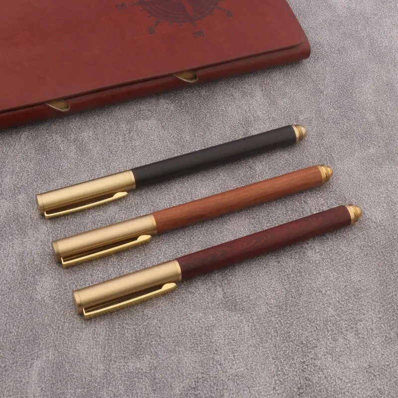 Augstas kvalitātes misiņa rullīšu lodīšu pildspalva melnkoka koka vērpta kancelejas preces biroja piederumi, paraksta tintes pildspalvas Jauns