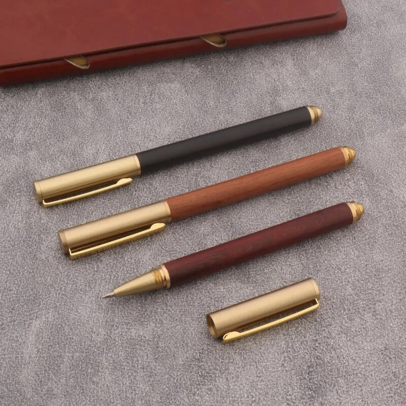 Augstas kvalitātes misiņa rullīšu lodīšu pildspalva melnkoka koka vērpta kancelejas preces biroja piederumi, paraksta tintes pildspalvas Jauns